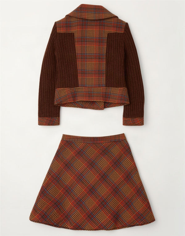 Vintage Womens 2 Piece Skirt Set IT 44 Medium W28 Brown Houndstooth