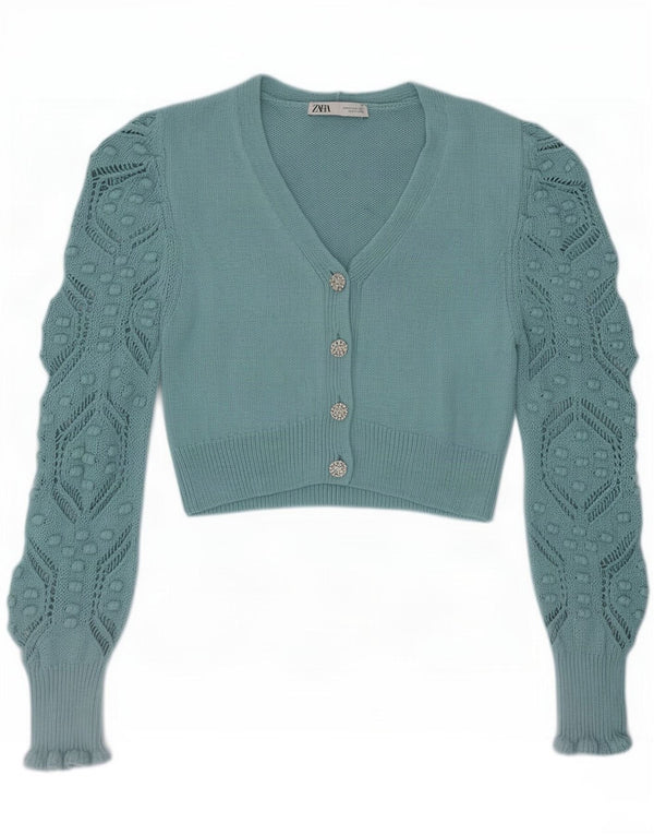 Pulover cardigan pentru femei Zara UK 12 Turcoaz mediu