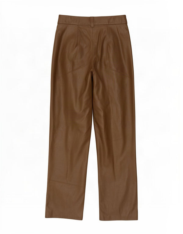 Pantaloni drepti din piele artificială pentru femei Zara Mediu L28 L32 Maro