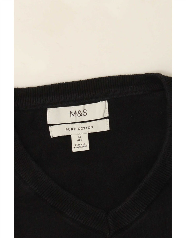 Pulover Marks & Spencer pentru bărbați, cu decolteu în V, bumbac mediu negru