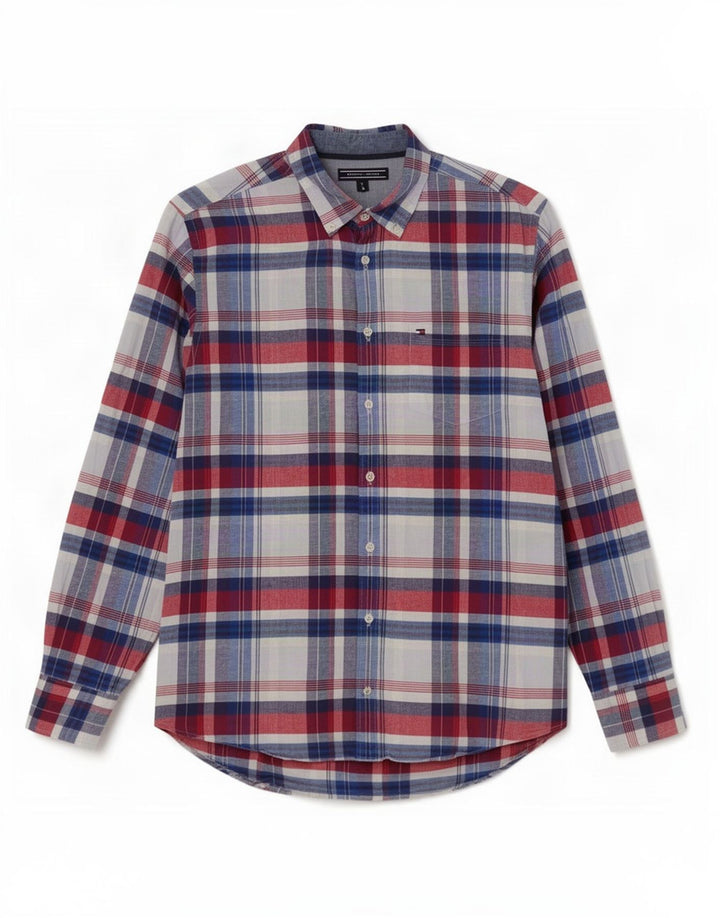Cămașă pentru bărbați Tommy Hilfiger, bumbac cu carouri albastru mediu
