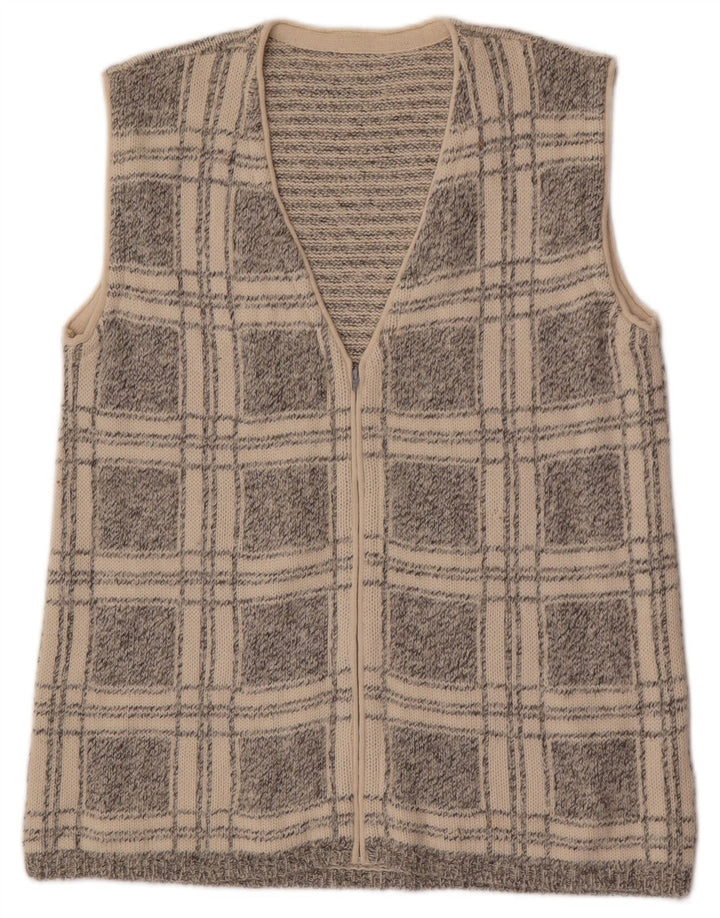 Cardigan Vintage fără mâneci pentru bărbați, cu carouri mici, gri