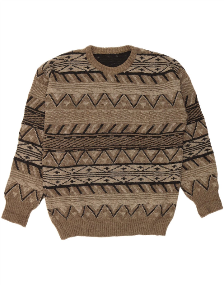 Pulover vintage pentru bărbați cu gâtul turnat, mare, kaki, geometric