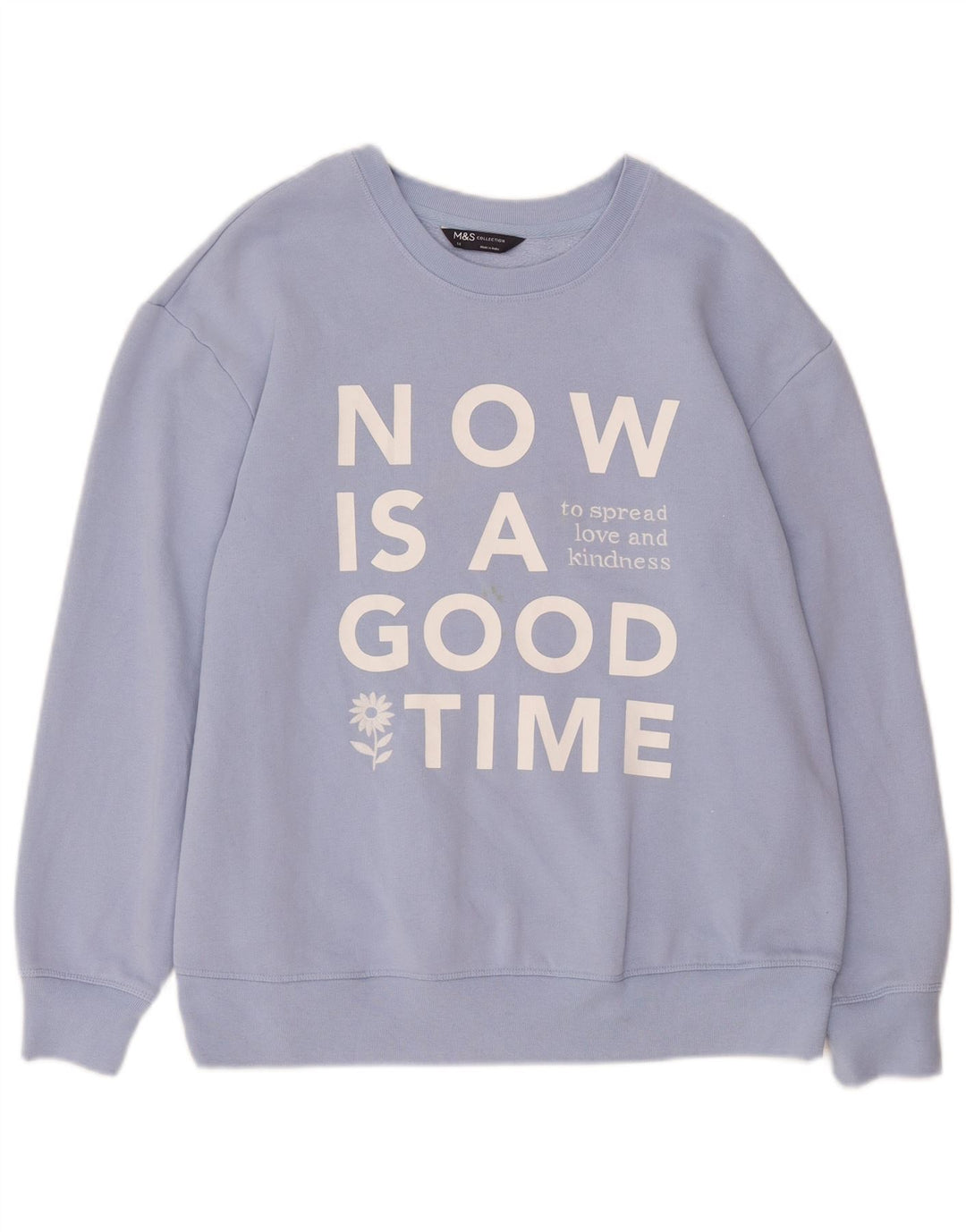 Pulover cu grafic pentru femei Marks & Spencer, UK 14, mare, albastru, bumbac