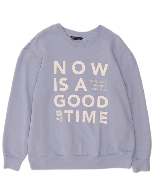 Pulover cu grafic pentru femei Marks & Spencer, UK 14, mare, albastru, bumbac