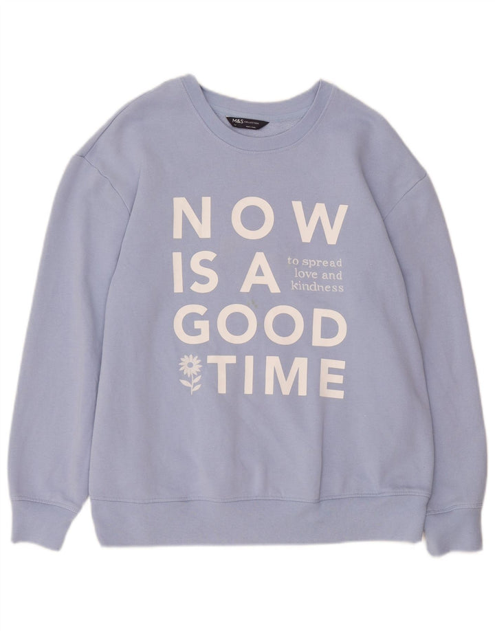 Pulover cu grafic pentru femei Marks & Spencer, UK 14, mare, albastru, bumbac