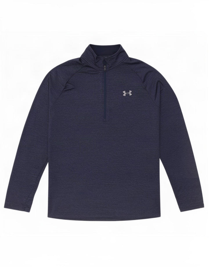 Top de trening Under Armour pentru bărbați, cu fermoar și gât, albastru bleumarin