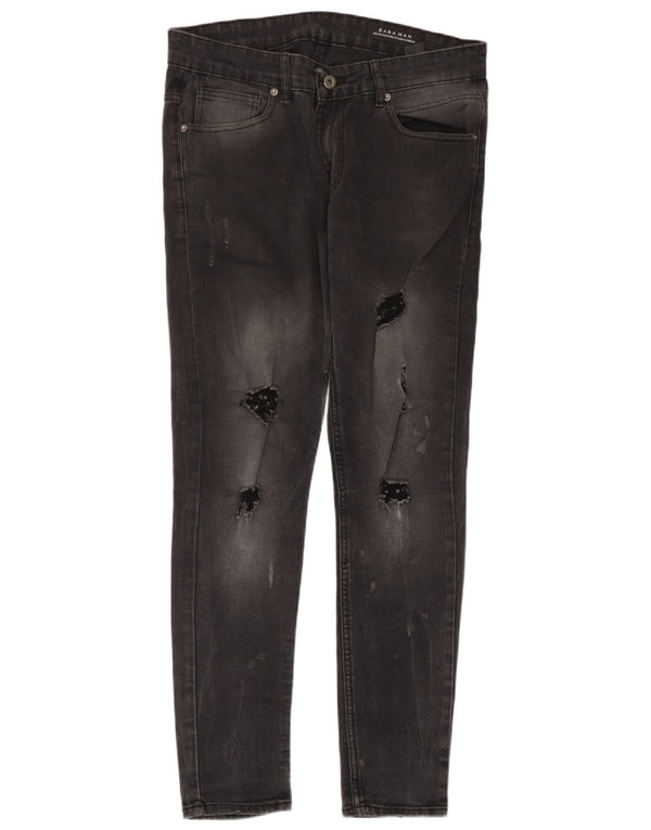 Blugi skinny învechiți pentru bărbați Zara EU 42 Large W33 L27 Bumbac negru