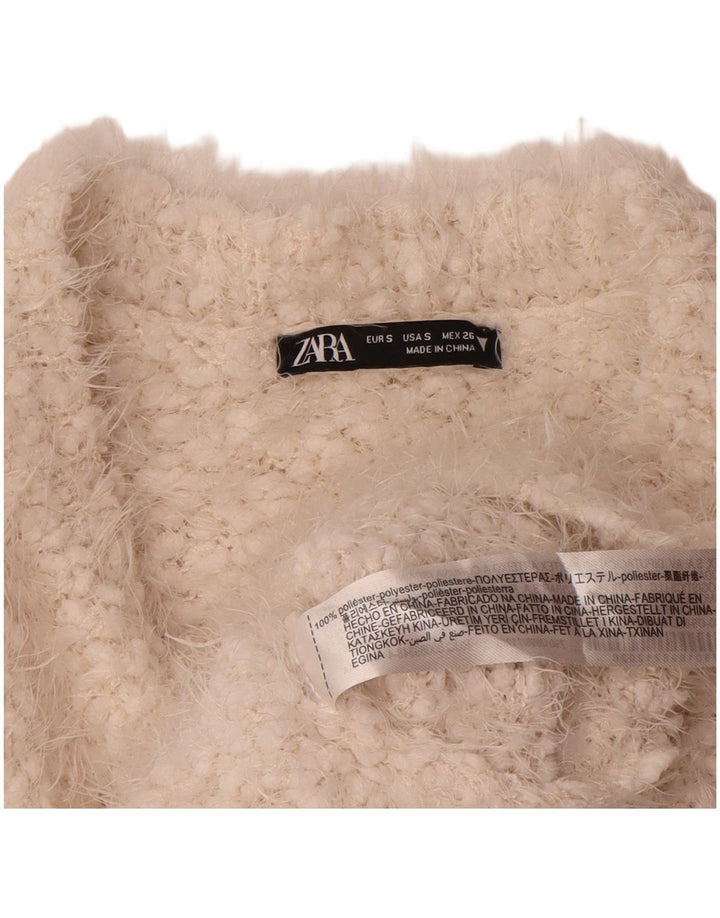 Pulover pentru femei Zara Crop Crew Gate UK 10 Poliester alb mic