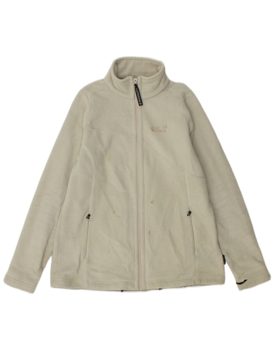 Jack Wolfskin Jachetă din lână cu grafică pentru femei UK 16, mare, poliester alb