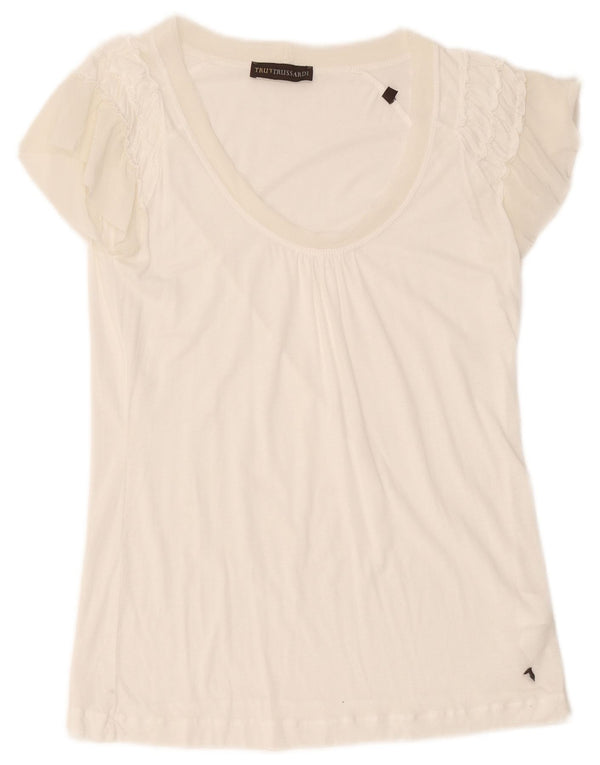 Tricou obișnuit cu mânecă scurtă pentru femei Trussardi Top UK 10 Lyocell alb mic