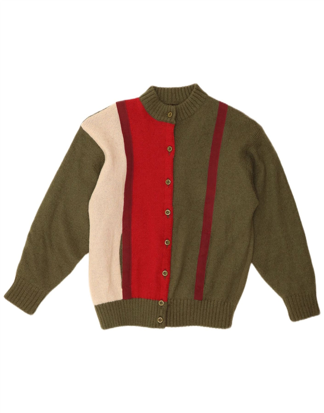 Pulover cardigan VINTAGE pentru femei UK 14 Medium Khaki Colorblock