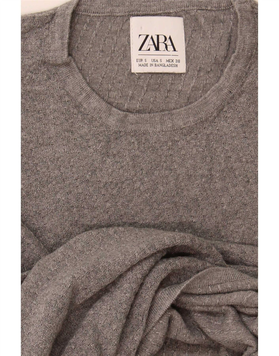 Pulover pentru bărbați Zara, cu gât crew, mic, gri