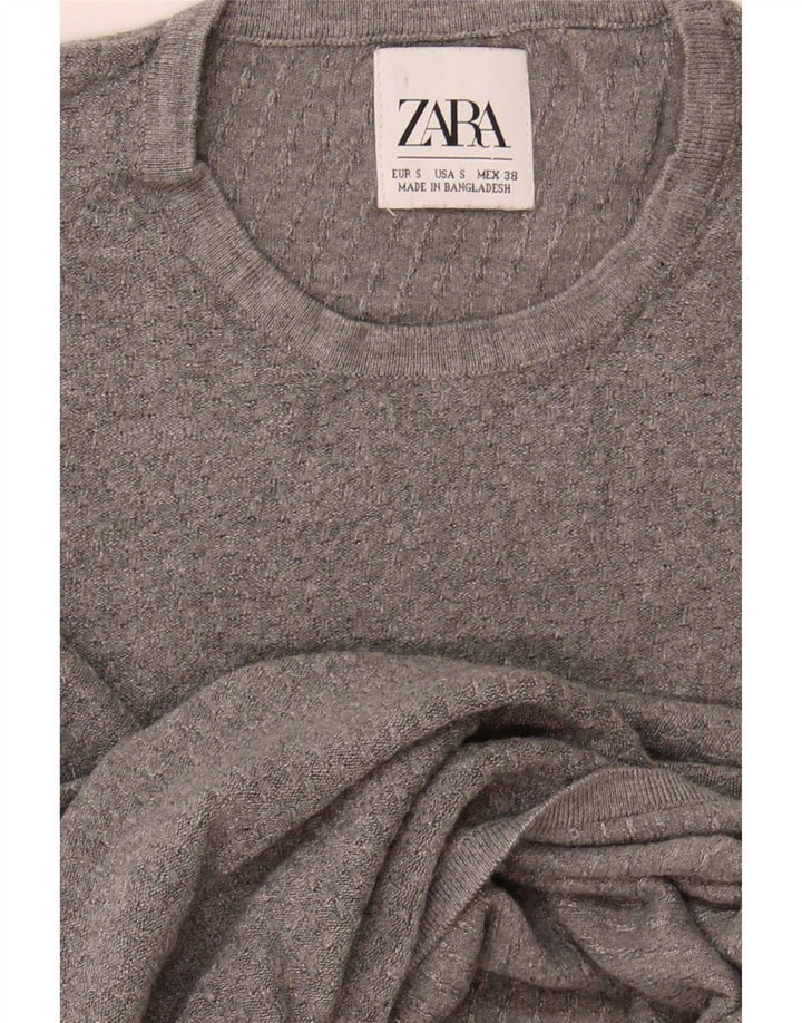 Pulover pentru bărbați Zara, cu gât crew, mic, gri