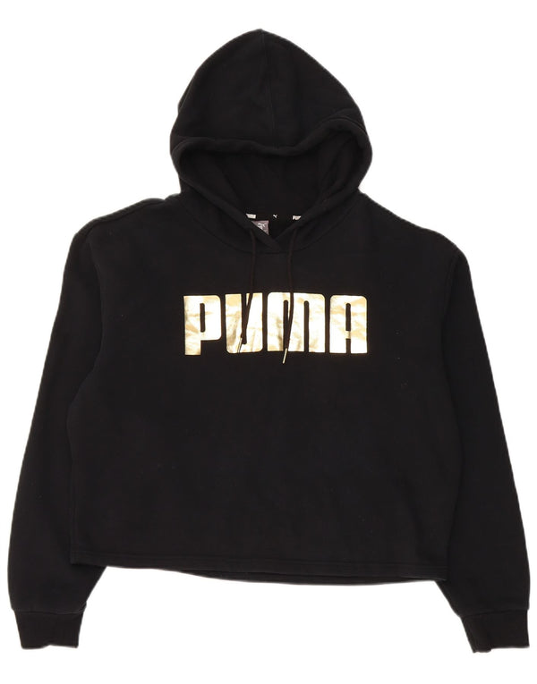Jumper Puma Crop Graphic Loose Fit pentru femei UK 14 Bumbac mediu negru