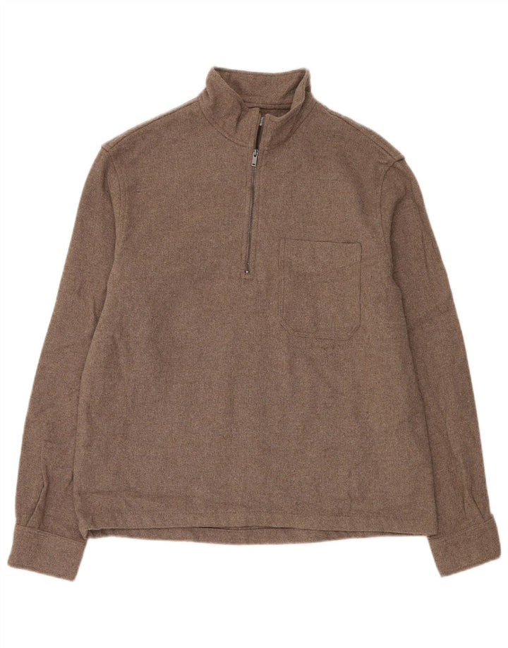 Pulover pentru bărbați Zara, cu fermoar, cu gât, mic, acrilic, bej