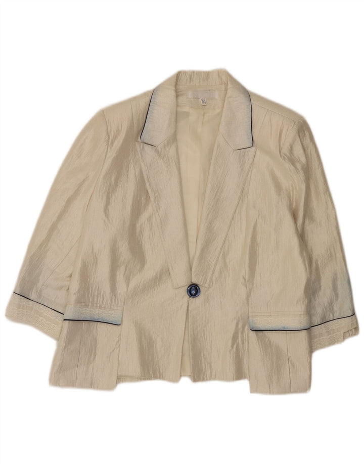 Jachetă vintage pentru femei cu mâneci 3/4 și 1 nasture, EU 50, 3XL, bej, viscoză