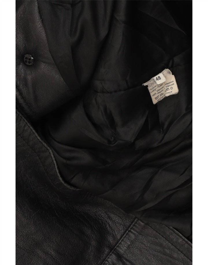 VINTAGE Palton supradimensionat din piele cu glugă pentru femei IT 48 XL din piele neagră