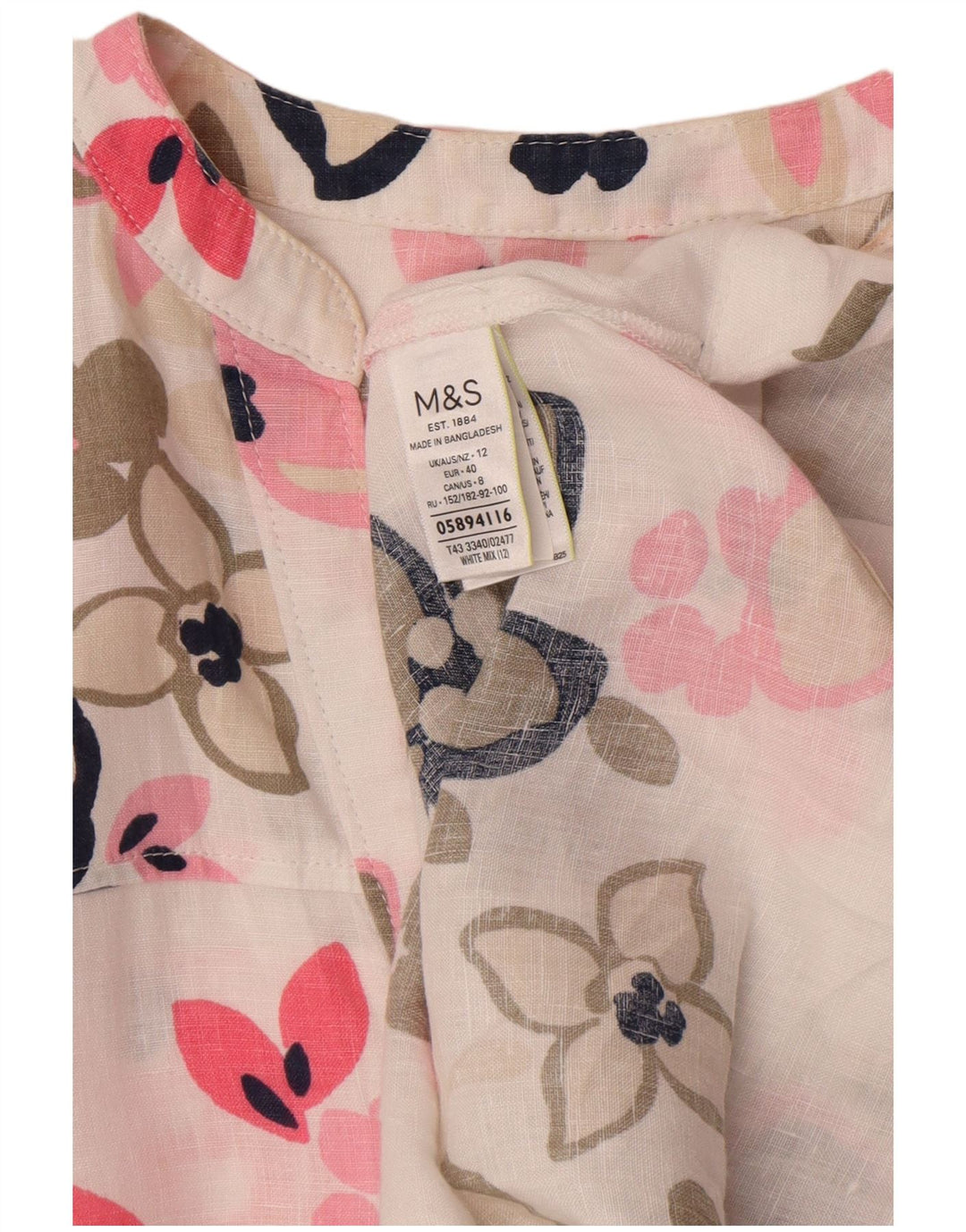 Bluză supradimensionată pentru femei Marks & Spencer UK 12 Medium White Floral Linen