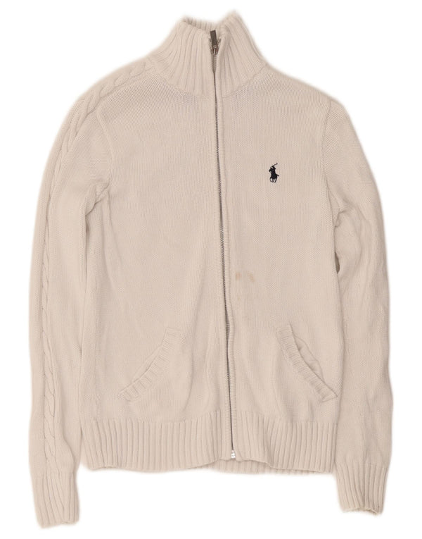 Pulover cardigan pentru femei Ralph Lauren UK 10 mic bumbac alb