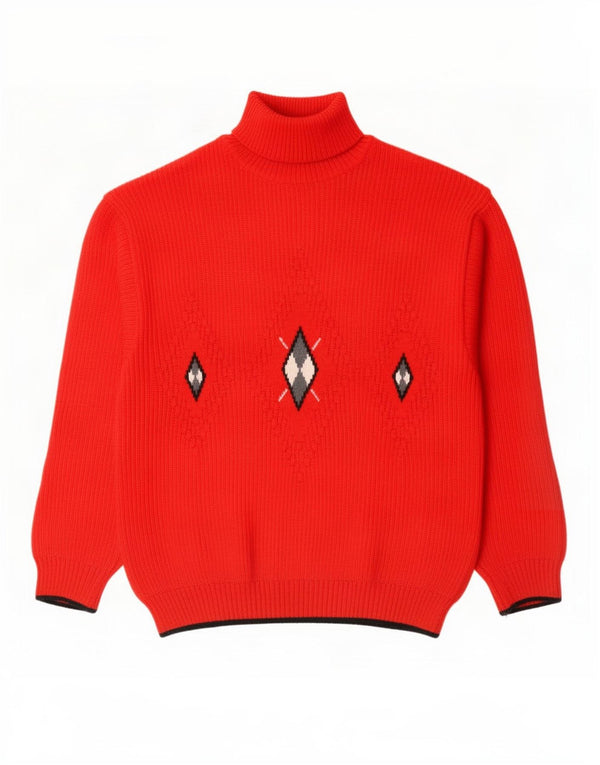 Pulover vintage pentru bărbați cu gât rulat IT 46 Small Red Argyle/Diamond