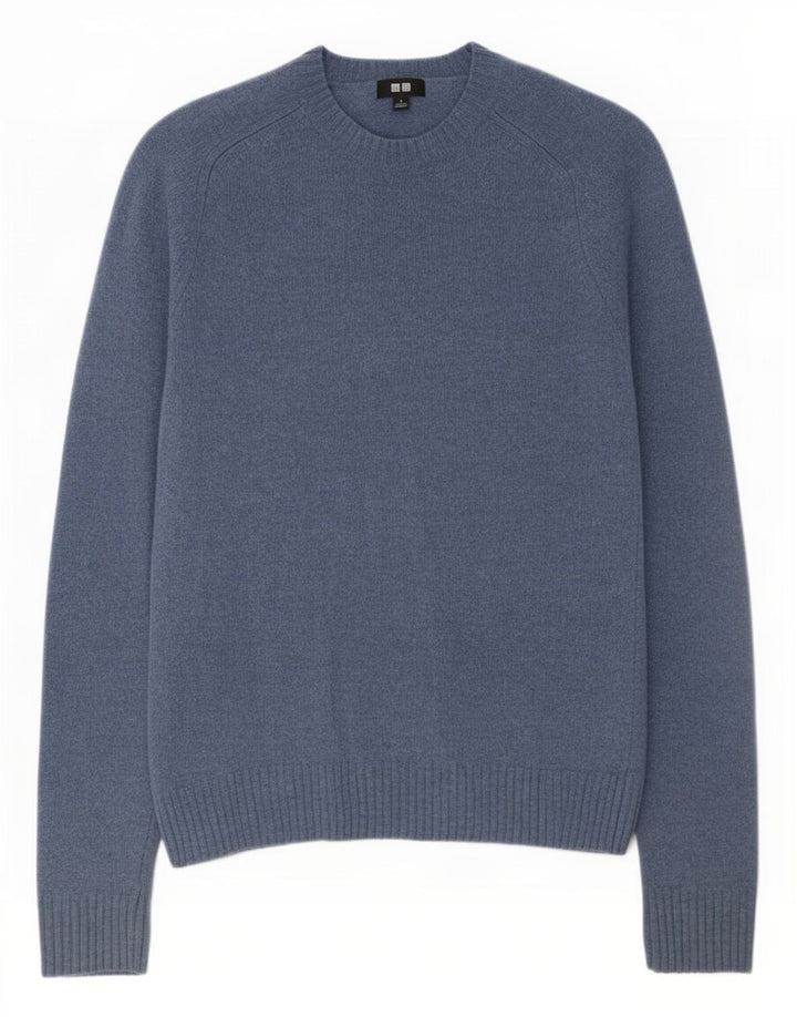 Pulover pentru bărbați Uniqlo cu gât crew, lână mică, albastră