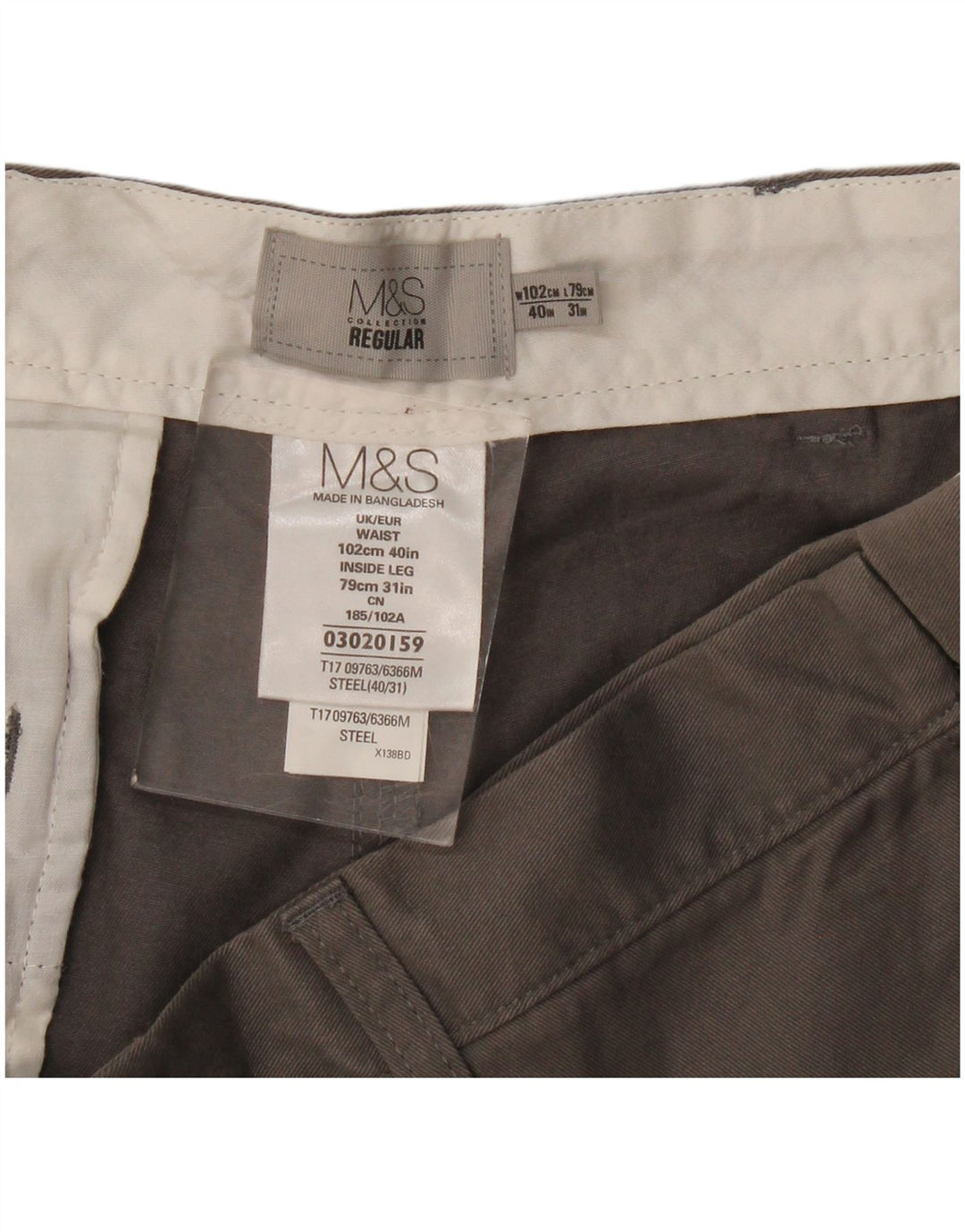 Pantaloni chino pentru bărbați Marks & Spencer, cu ajustare normală, L40 L31, bumbac gri