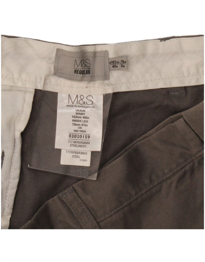 Pantaloni chino pentru bărbați Marks & Spencer, cu ajustare normală, L40 L31, bumbac gri