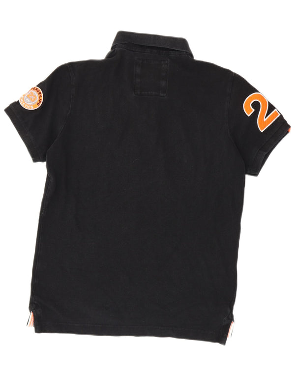 Tricou polo grafic rugby Superdry pentru bărbați, bumbac negru mare