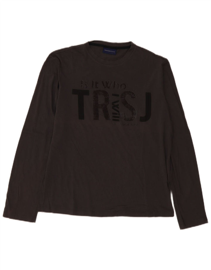 Trussardi Jeans Top grafic pentru bărbați cu mânecă lungă, mare, gri bumbac