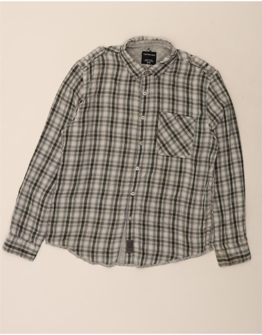 Cămașă militară pentru bărbați Calvin Klein Jeans XL, bumbac cu carouri gri