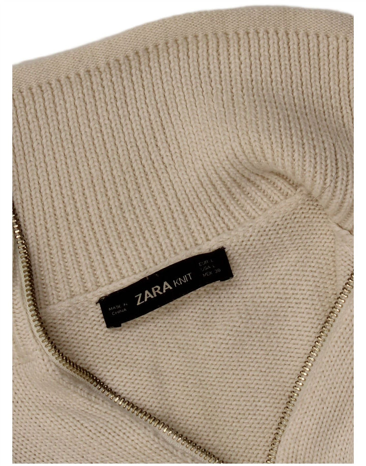 Pulover pentru femei Zara, cu fermoar, cu gât, UK 14, mare, alb