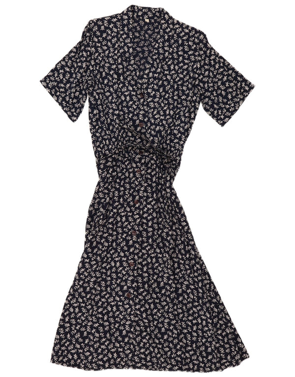 Rochie cămașă vintage pentru femei cu mâneci scurte EU 40 Mediu Bleumarin Floral