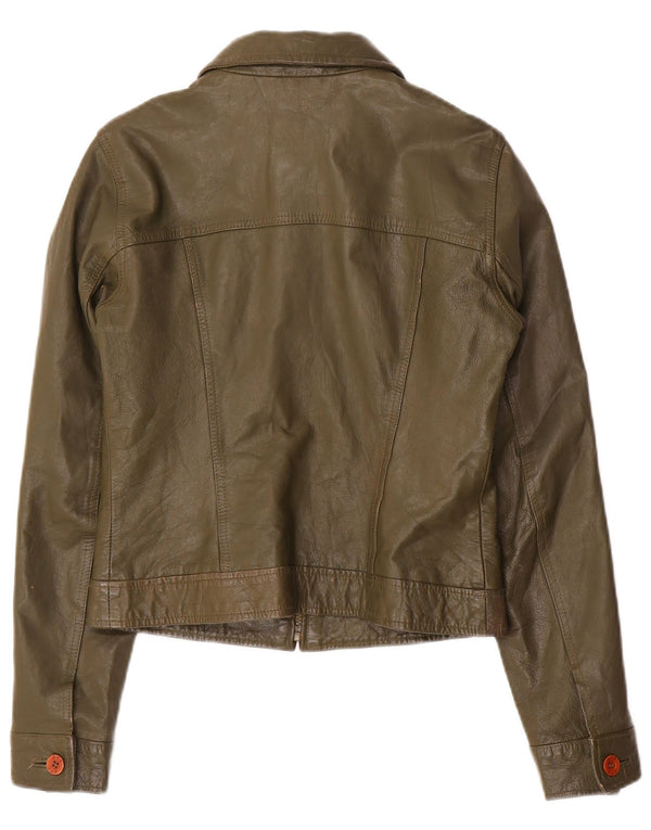 Jachetă de piele Trafaluc Crop pentru femei Zara UK 12 Medium Khaki Leather