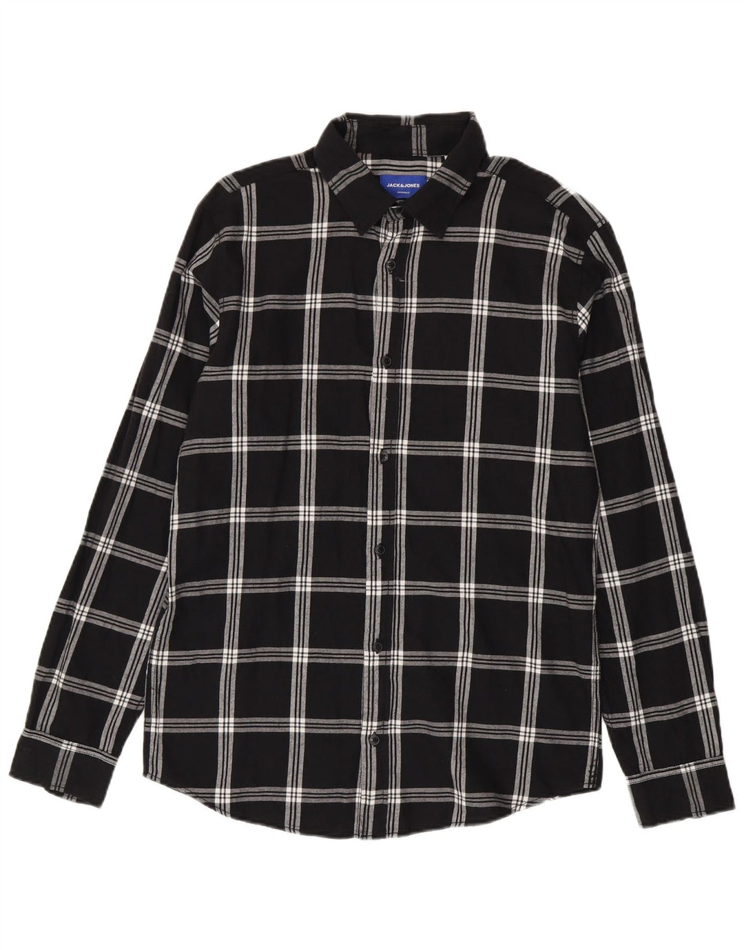 Cămașă de flanel Jack & Jones pentru bărbați, bumbac cu carouri mari, negru