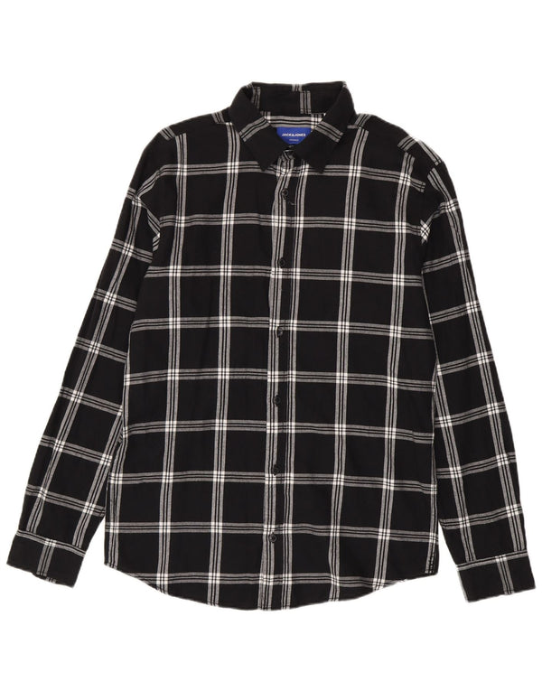 Cămașă de flanel Jack & Jones pentru bărbați, bumbac cu carouri mari, negru