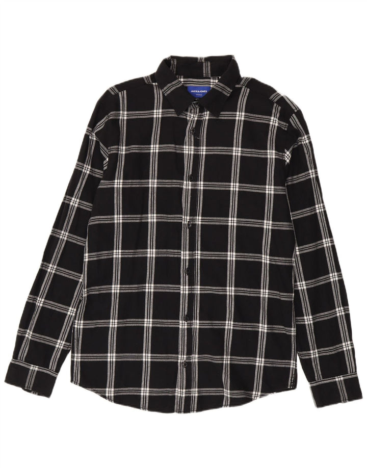 Cămașă de flanel Jack & Jones pentru bărbați, bumbac cu carouri mari, negru