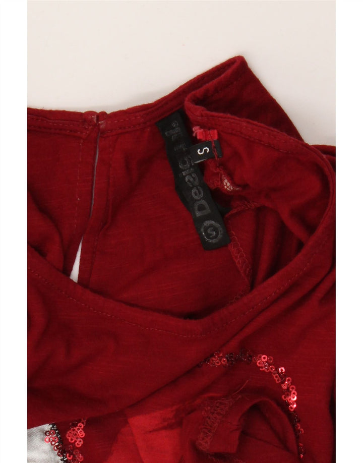 Desigual Womens Oversized Graphic Vest Top UK 10 Small Red