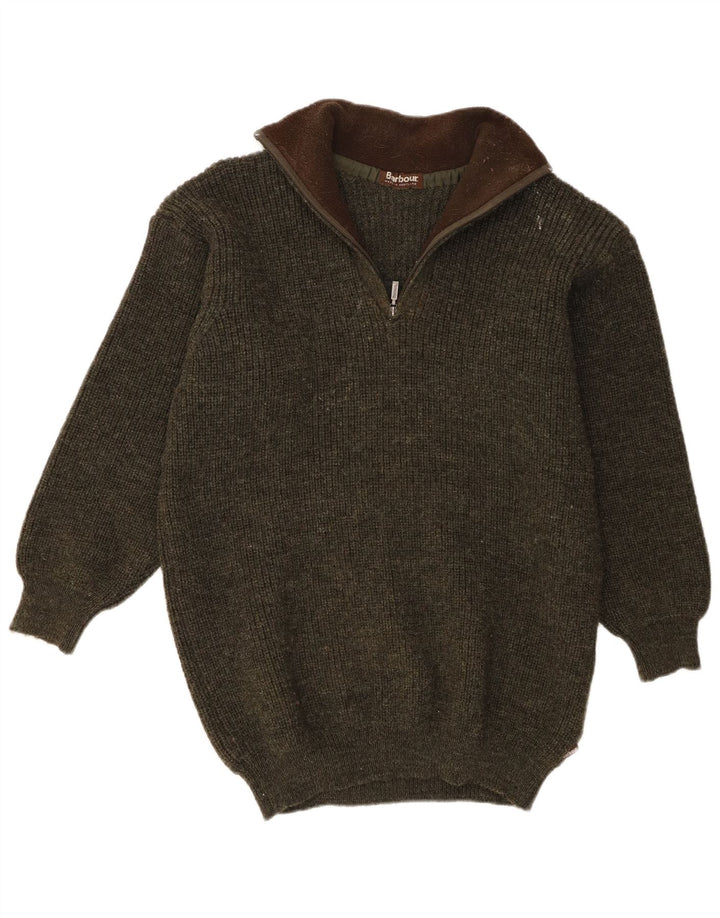 Pulover Barbour pentru bărbați, cu fermoar, cu gât, XL, kaki, lână nouă