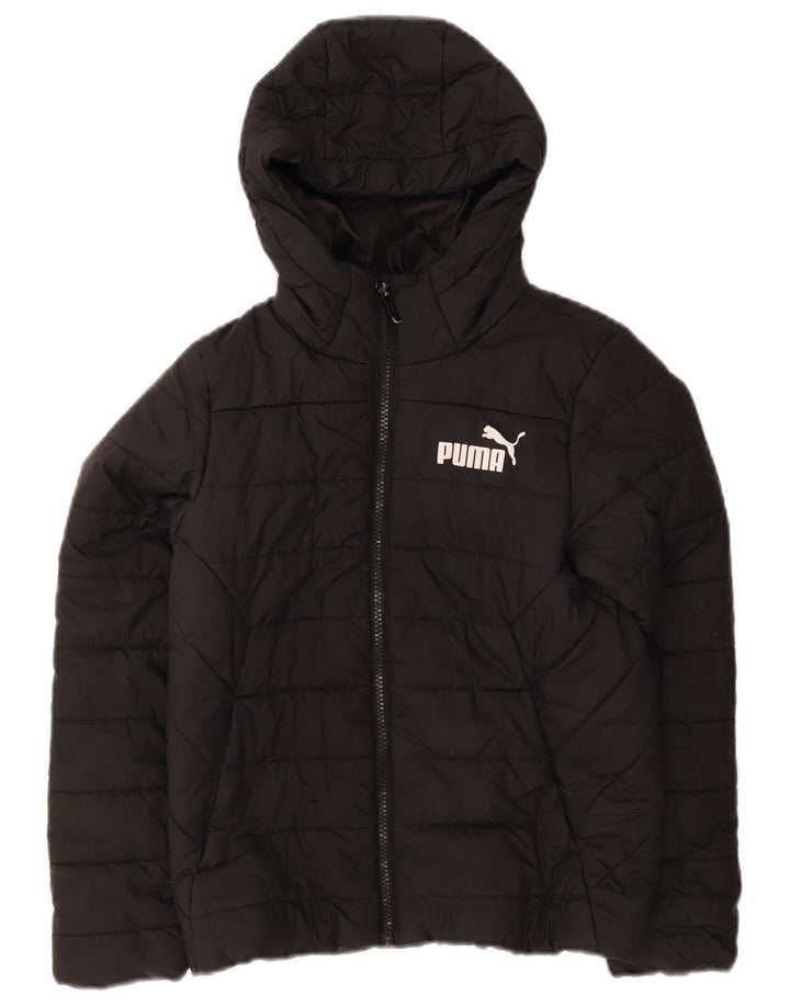 Jachetă căptușită cu glugă Puma pentru băieți 9-10 ani, poliester negru