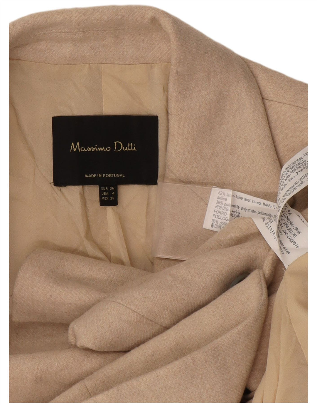 Massimo Dutti Jachetă Blazer Femei 1 Buton EU 36 XS Lână Bej