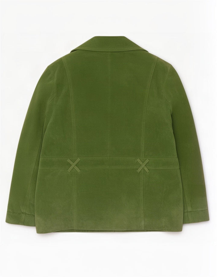Jachetă vintage din piele intoarsa cu 4 nasturi pentru femei UK 20 2XL din piele verde