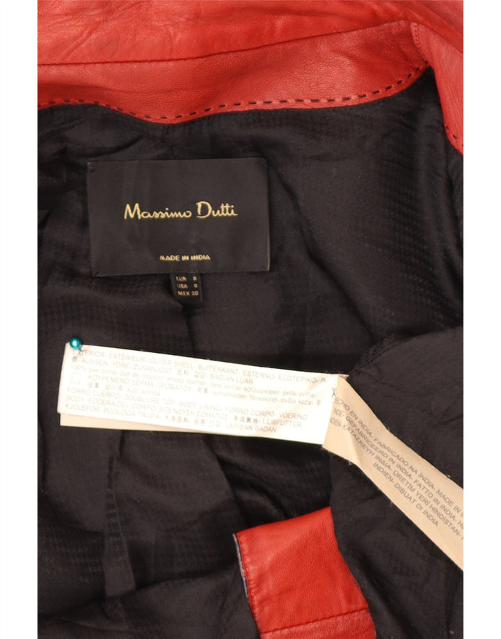 Jachetă motociclist din piele pentru bărbați Massimo Dutti UK 36 Piele roșie mică