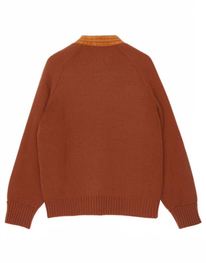 Cardigan Vintage pentru bărbați din piele maro medie