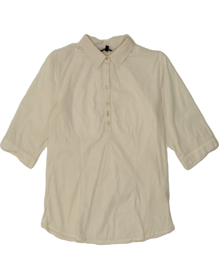WOOLRICH Womens Short Sleeve Pullover Shirt UK 12 Medium White Cotton Vintage Woolrich and Second-Hand Woolrich from Messina Hembry 