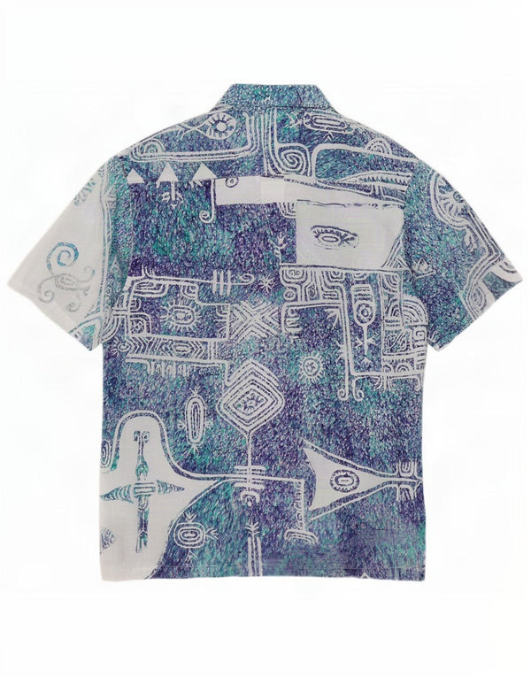 Cămașă cu mânecă scurtă Tahiti Art Maohi pentru bărbați, albastră, geometrică