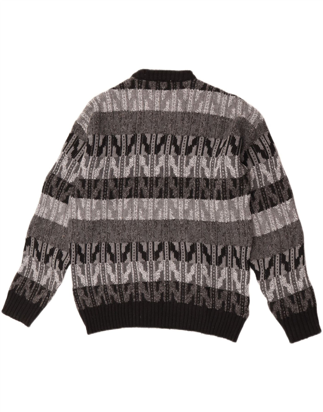 Pulover vintage pentru bărbați cu gâtul turnat, lână mare, chevron, gri