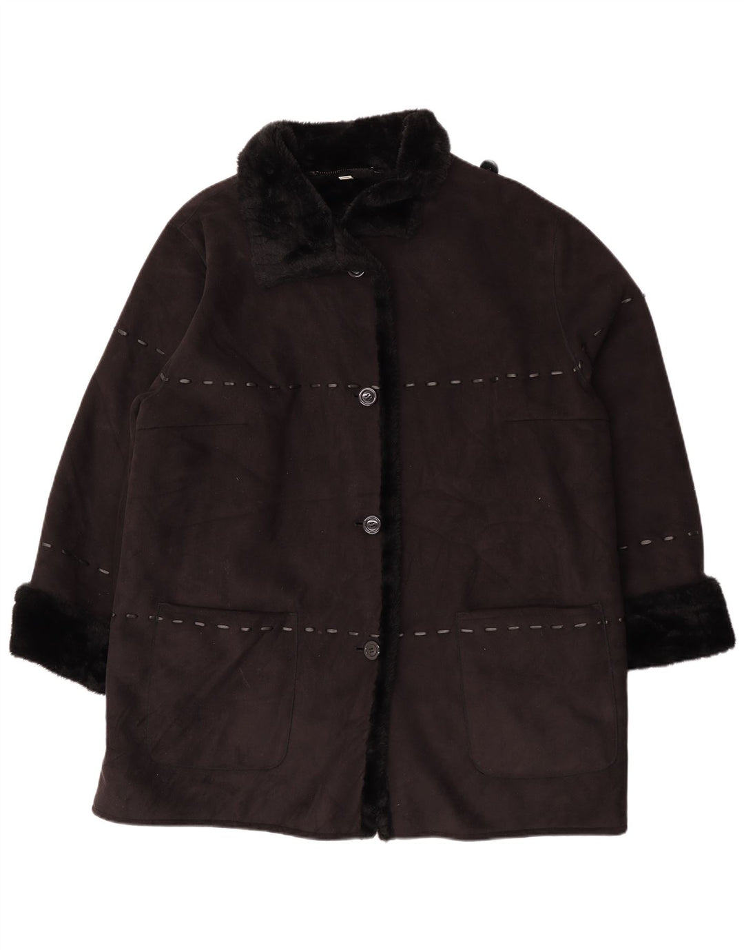 Jachetă Sherpa Vintage pentru femei UK 26 5XL Negru Acrilic