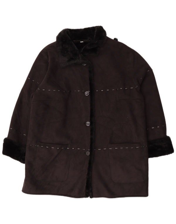 Jachetă Sherpa Vintage pentru femei UK 26 5XL Negru Acrilic