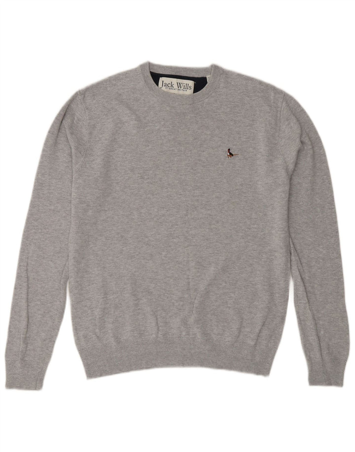 Pulover Jack Wills pentru bărbați cu gât roșu, bumbac mic, gri